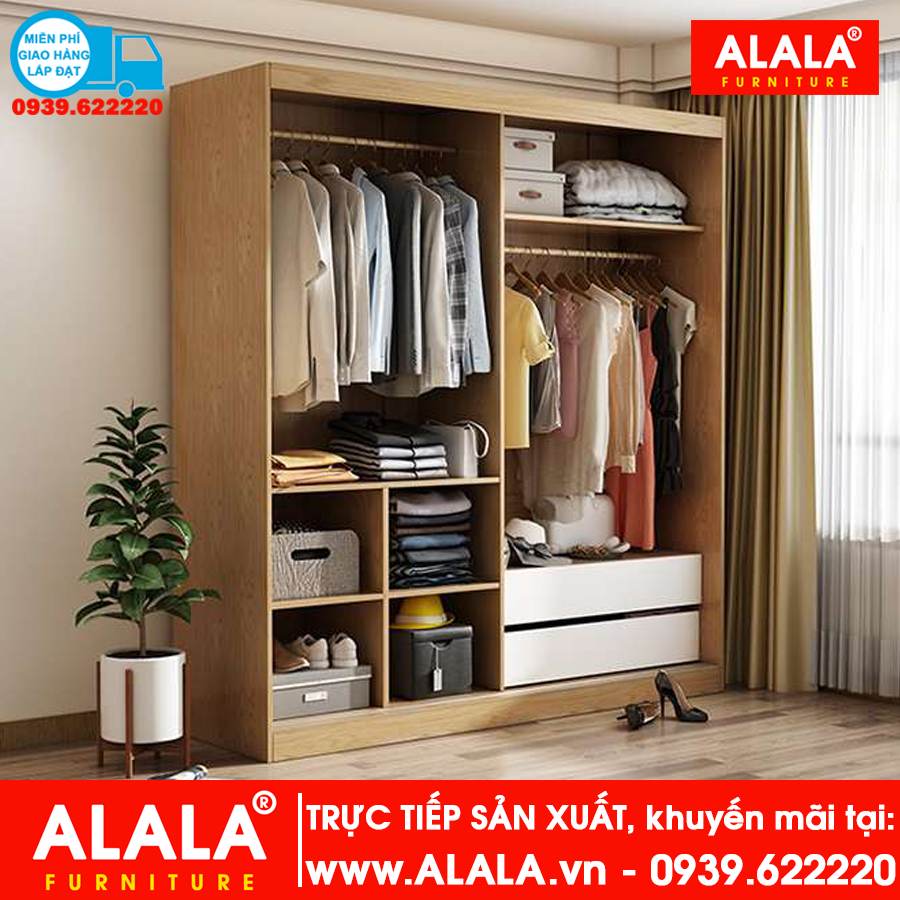 Tủ quần áo ALALA265 (1m6x2m) Gỗ HMR chống nước - www.ALALA.vn - 0939.622220