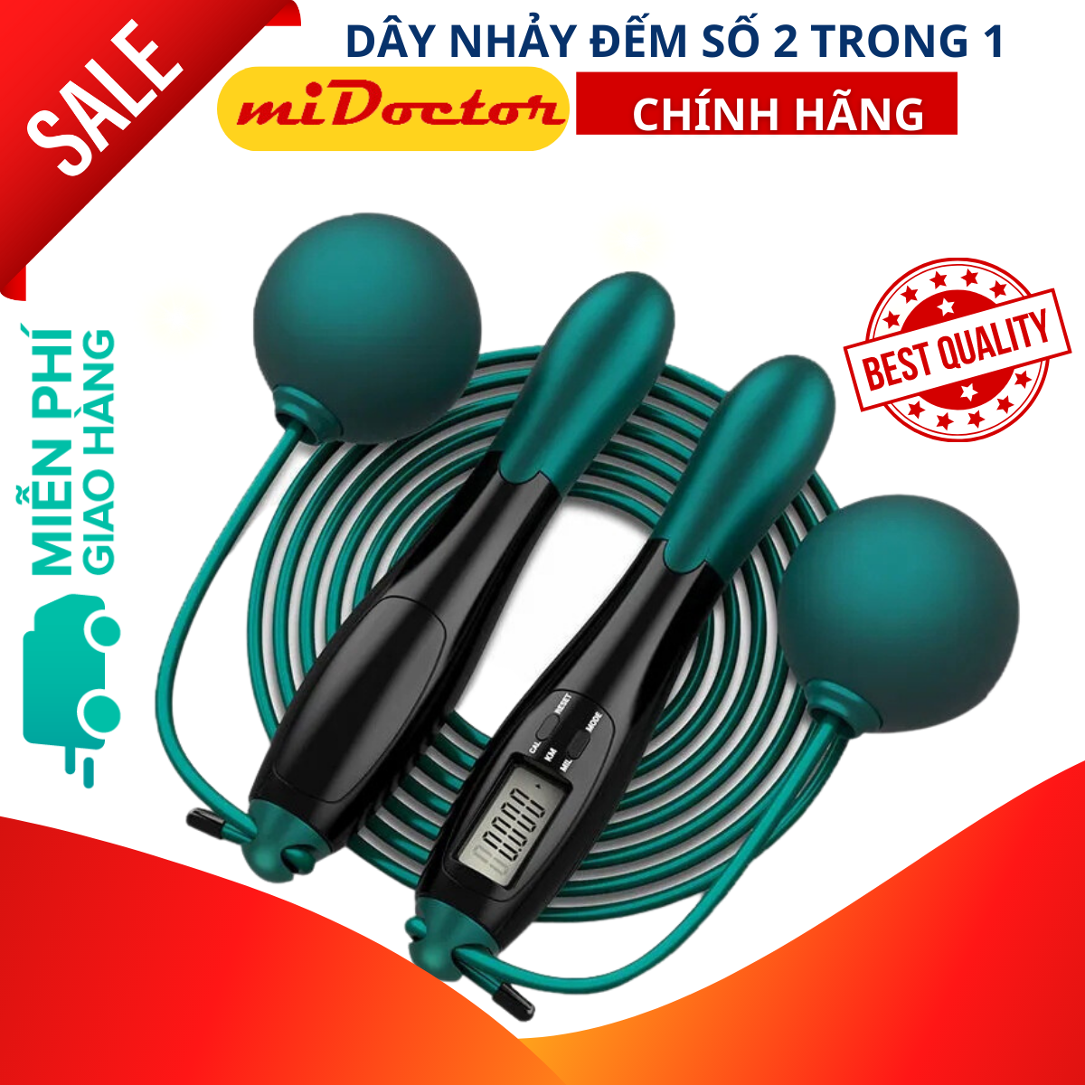Dây Nhảy Đếm Số, Đo Calo, Khoảng Cách Cao Cấp Chính Hãng Midoctor - Kèm Bóng Xoay Cho Người Mới Bắt Đầu Tập - Xanh Đậm