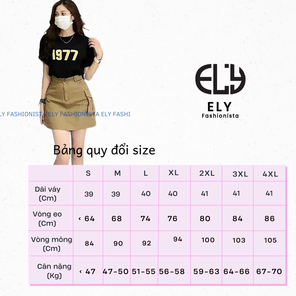 Chân váy kaki nữ cạp cao chữ A túi hộp hàng may kỹ, 2 lớp hàng cao cấp-ELY203