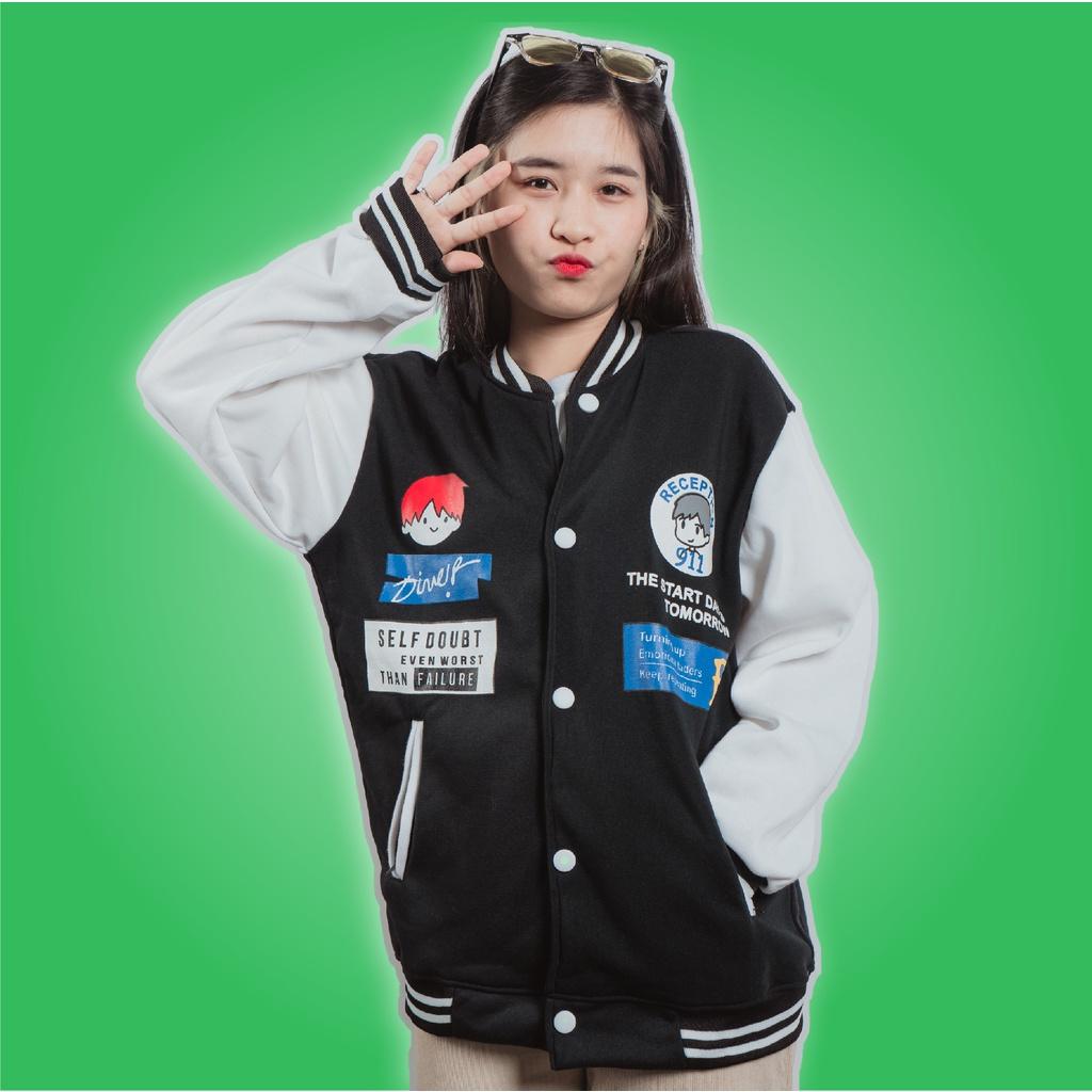 Áo khoác Bomber Varsity Jacket Dinner, áo bomber nam nữ unisex chất nỉ bông JFgenz