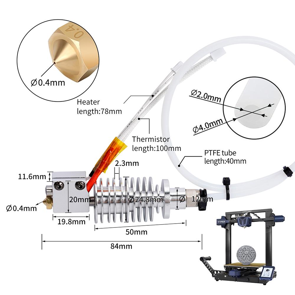 E3D V5 Vyper Hotend 24V HOTEND Set cho AnyCubic Vyper FDM Máy in 3D 1.75mm để cung cấp máy ép máy in 3D