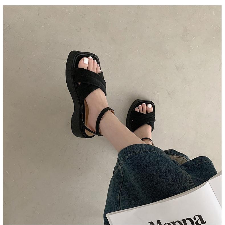 Giày sandal nữ ulzzang đế xuồng chéo trơn 4p đế mềm nữ Shoes Paradise SD015