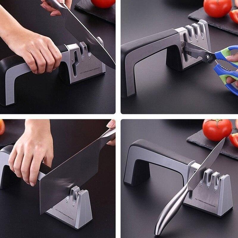 Knife Sharpener 4 Stage Diamond Coated&Fine Rod Knife Shears and Scissors Stone Manual Diamond Sharpener Kitchen Tool