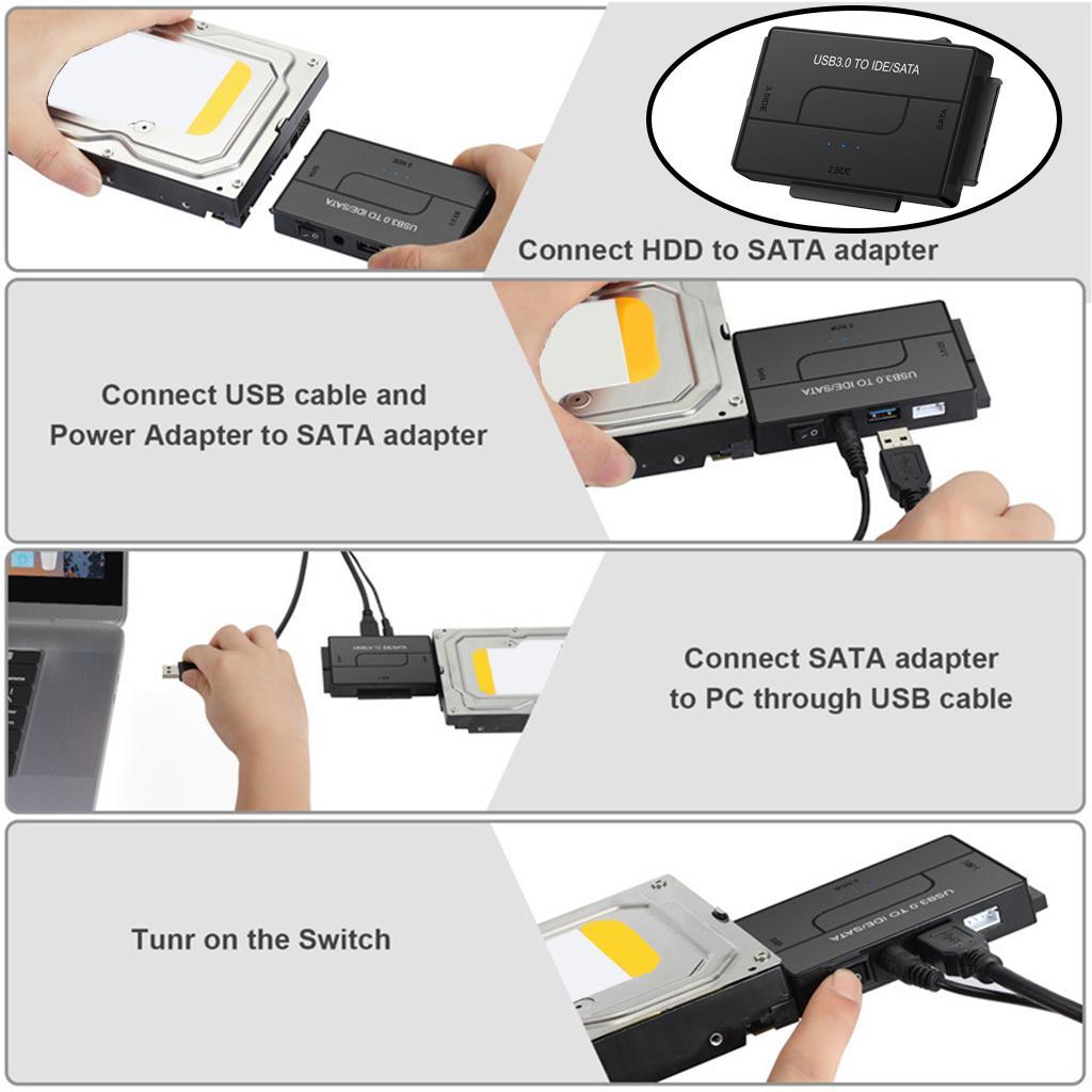 External SATA/IDE to USB 3.0 Adapter IDE SATA Adapter Compatible with USB 1.1/2.0 DC Power 12V Kit for 2.5"/3.5" Inch IDE and SATA HDD
