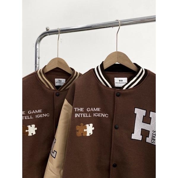 Bomber dạ phối tay da bomber nam có thêu chữ H