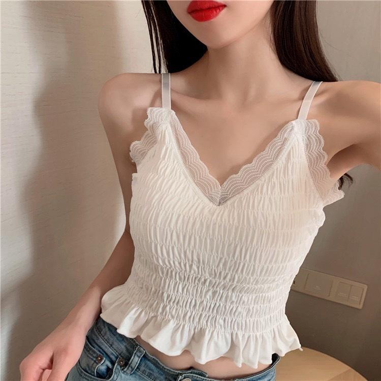 Áo bra nhún Áo hai dây viền ren xinh xắn dáng lửng kèm mút ôm vòng ngực Pasana0207