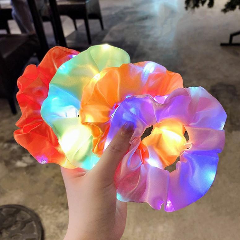 Dây Buộc Tóc Scrunchies Phát Sáng kiểu Hàn Quốc Cute Bằng Vải,Có Đèn Led Phát Sáng Siêu Đẹp, Dây Thun Co Giãn