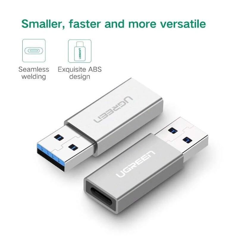 Ugreen UG30705US204TK Màu Xám Đầu chuyển đổi USB 3.0 sang TYPE C vỏ nhôm cao cấp - HÀNG CHÍNH HÃNG