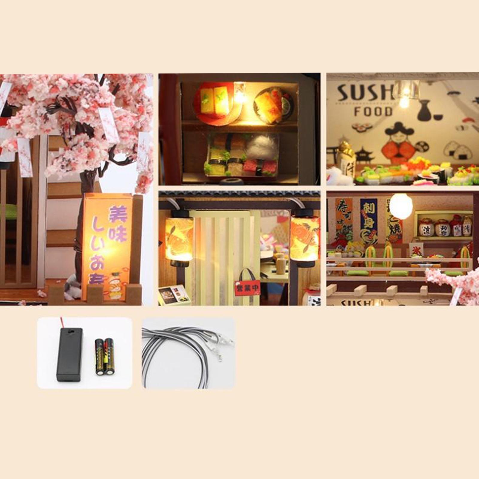 DIY Miniature Dollhouse Kit with Furniture & LED Light Warm Sushi Shop Gifts