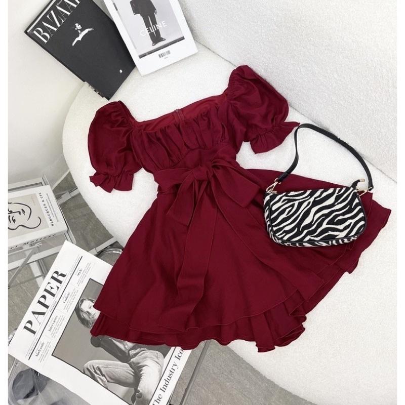 Jumpsuit xếp ly jguwcj thắt nơ đen trắng đỏ