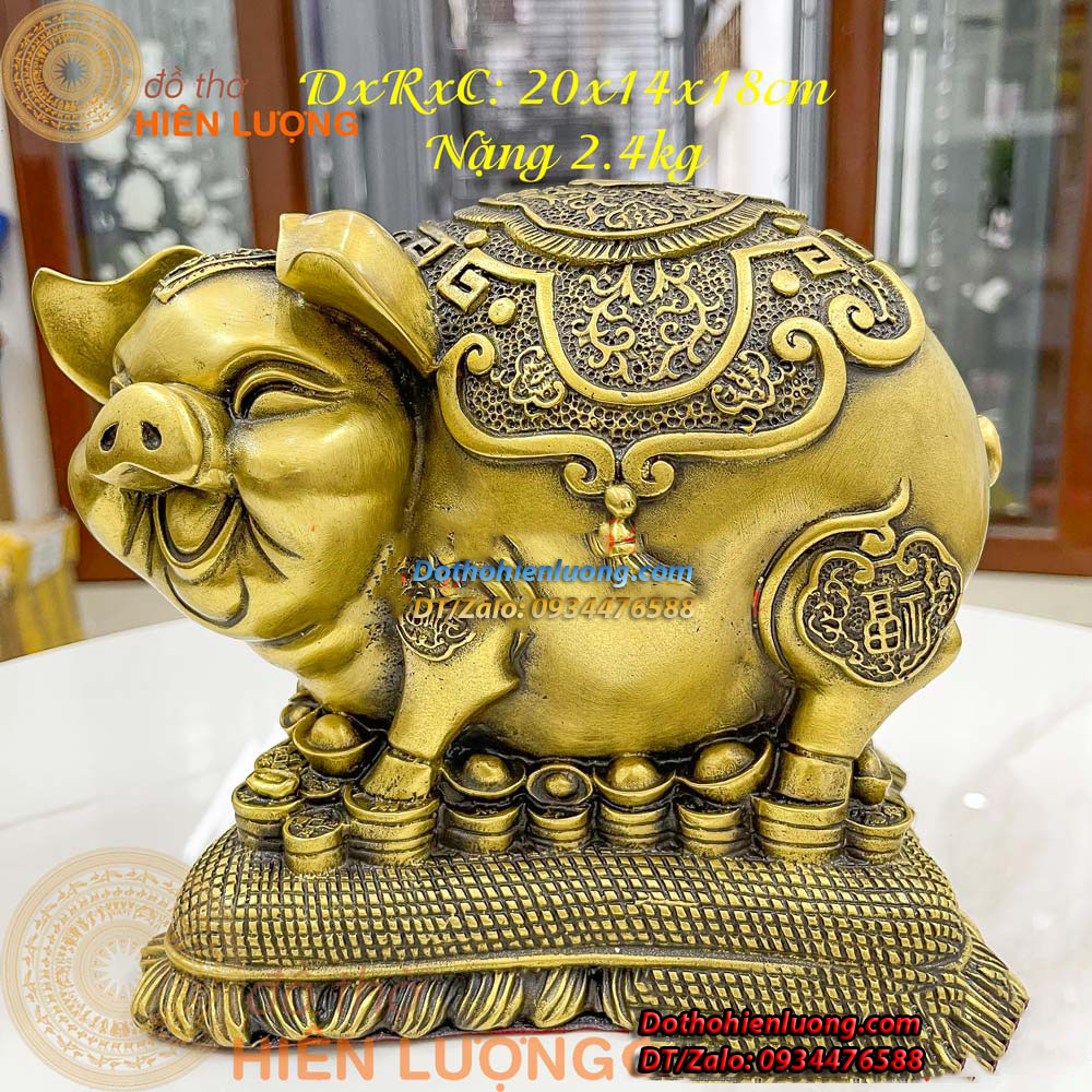 Tượng Heo Đồng Bỏ Ống Tiết Kiệm Kích Thước 10x14x18cm, Nặng 2,4Kg - Đồ Thờ Hiên Lượng