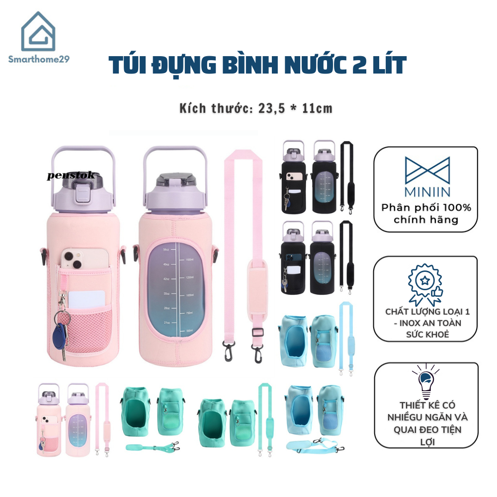 Túi Đựng Bình Nước Cách Nhiệt Thể Thao 2L  Có Dây Đeo Và Giá Đỡ Điện Thoại - Loại 1 - Hàng CHính Hãng MINIIN