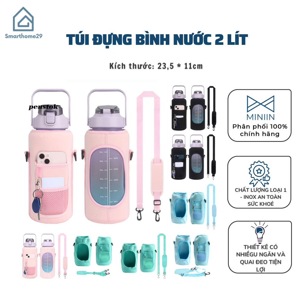 Túi Đựng Bình Nước Cách Nhiệt Thể Thao 2L Có Dây Đeo Và Giá Đỡ Điện Thoại - Loại 1 - Hàng CHính Hãng MINIIN