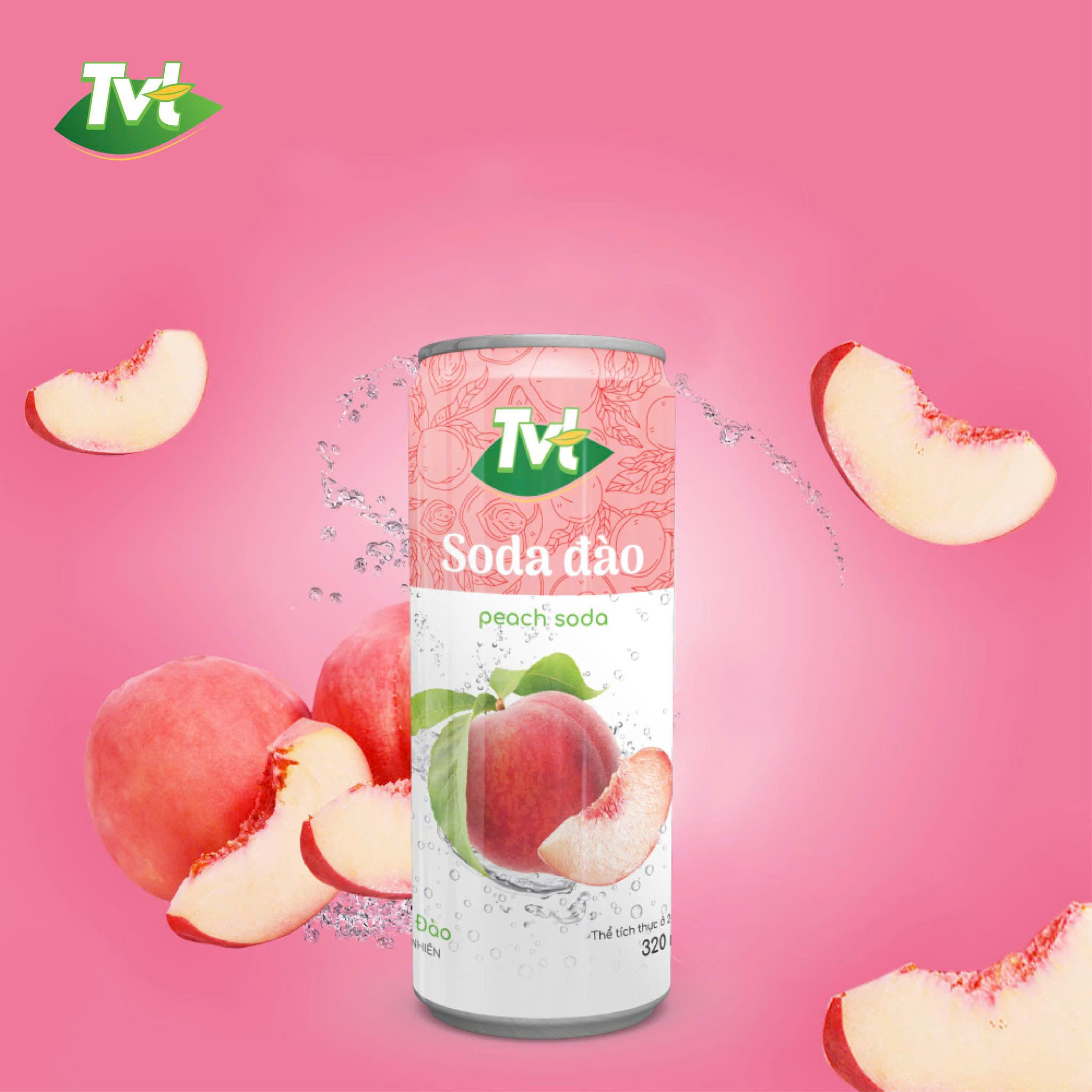 [Combo 12 lon 320ml] Soda Đào TVT - Nước cốt đào tự nhiên cùng soda nhẹ nhàng