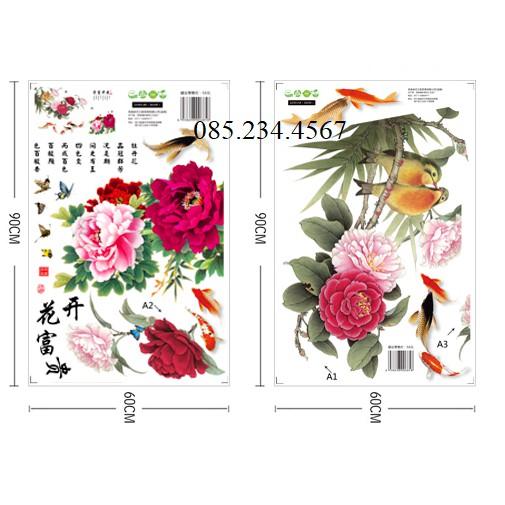 Decal dán tường Hoa mẫu đơn 3D SIÊU TO