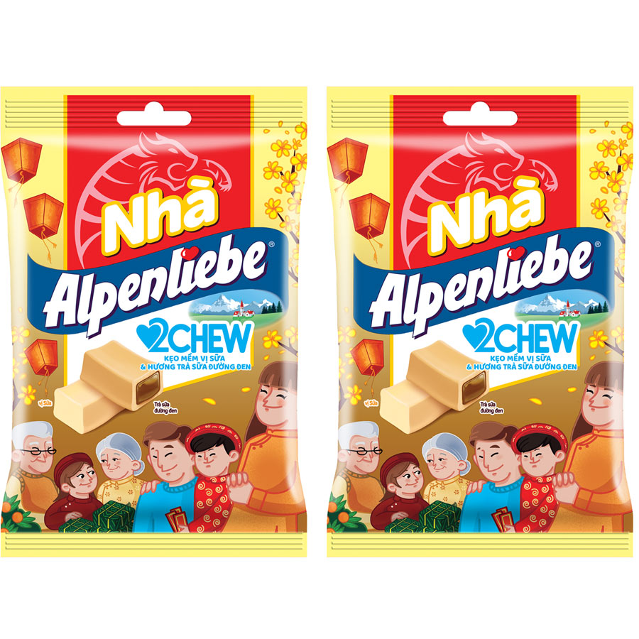 Combo 2 Gói Kẹo Mềm Alpenliebe 2Chew Vị Sữa Và Hương Trà Sữa Đường Đen