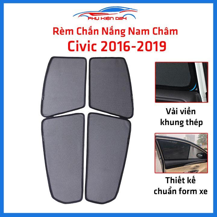 Bộ 4 rèm chắn nắng nam châm Civic 2016-2017-2018-2019 khung cố định chống tia UV