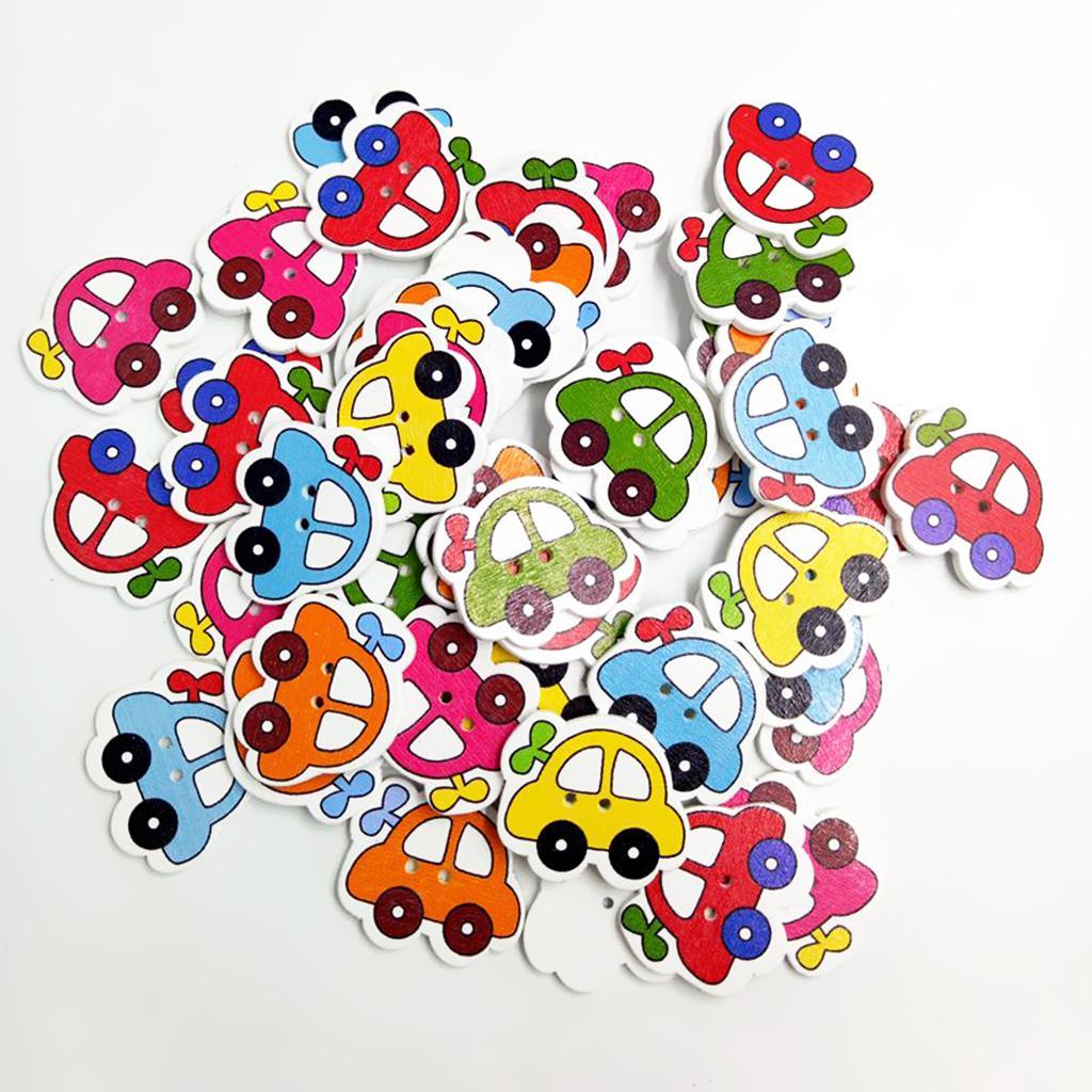 2-10pack 50 Pieces Assorted Car Shape Wood 2 Holes Button for Sewing Craft