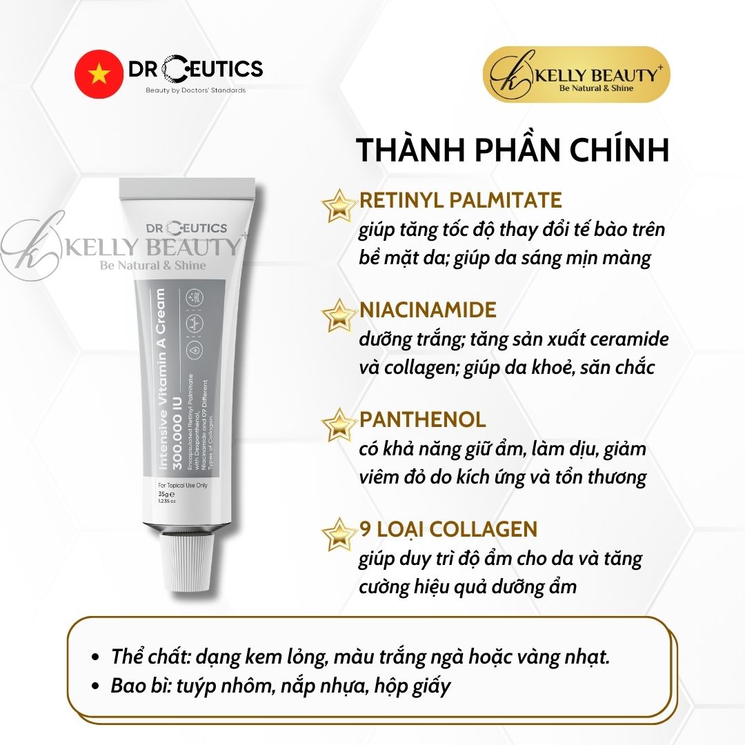 Kem Dưỡng Intensive Vitamin A Cream 300.000 IU DrCeutics - Mờ Nếp Nhăn, Căng Mịn; Sáng Da, Mờ Thâm Nám | Kelly Beauty