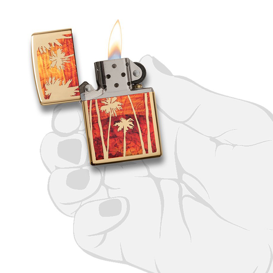 Bật Lửa Zippo 29420 - Palm Tree Sunset High Polish Brass