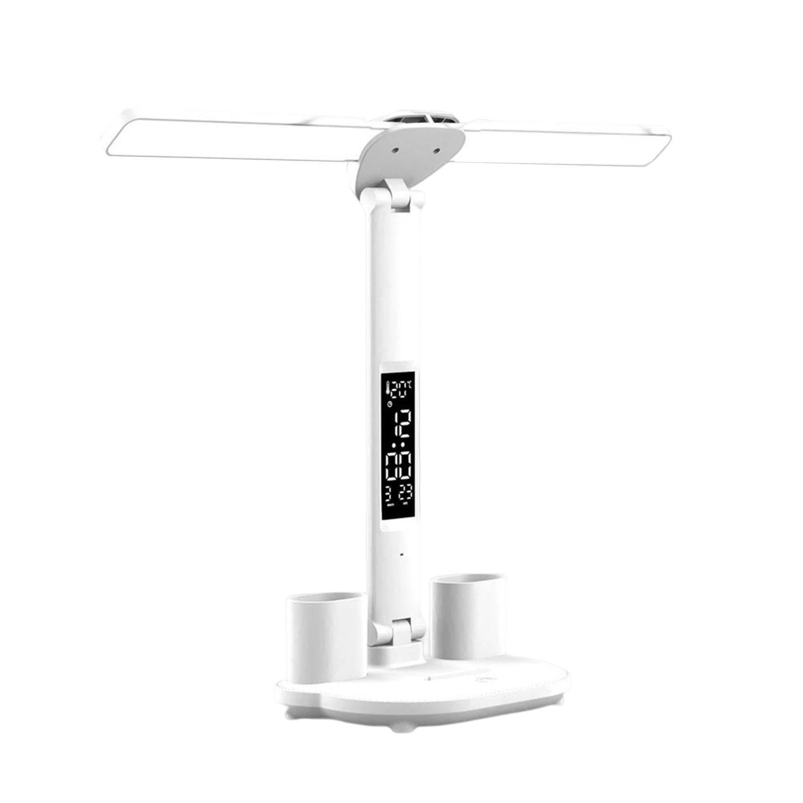 LED Desk Lamp Rechargeable with Clock Date Temperature Table Lamp Dorm