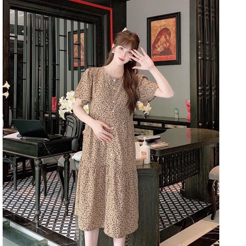 Váy Bầu Hoa Nhí Mùa Hè Chất Lụa Hoa freesize từ 45kg đến 70kg-đầm bầu xinh