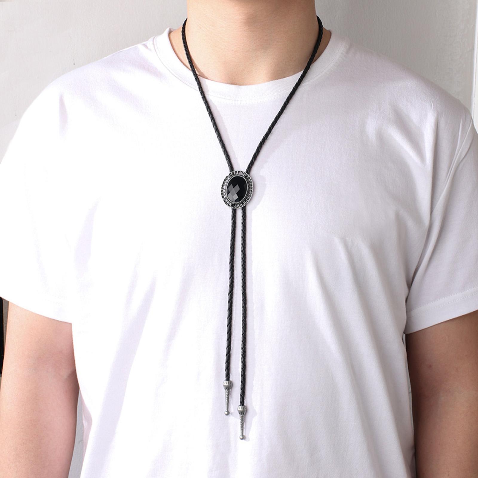 Bolo Tie Sweater Chain, Fashion Retro Adjustable Alloy Pendant Western Cowboy PU Leather Rope, Necktie Necklace for Holidays Birthday Gift Men