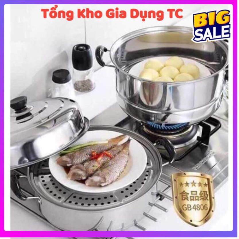 Nồi hấp xửng hấp 3 tầng hấp gà xôi bánh bao chất liệu inox cao cấp size 28cm dùng được bếp từ