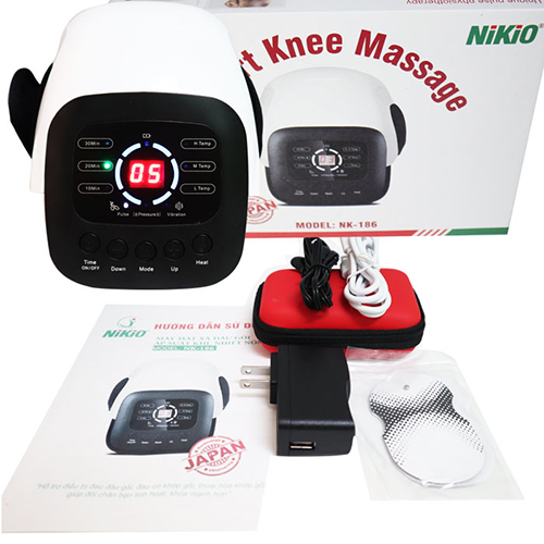 Máy Massage Đầu Gối Nikio NK-1856 - Công Nghệ Rung, Túi Khí Xoa Bóp Nhẹ Nhàng Giúp Khớp Gối Thư Giãn, Giảm Đau Nhức - Kết Hợp Miếng Dán Xung Điện Matxa Giãn Cơ, Giảm Đau Nhức Toàn Thân - Dòng Pin Sạc