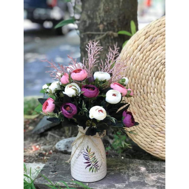 Hoa Trà Lụa Gấm Vân 30cm - Cành hoa giả