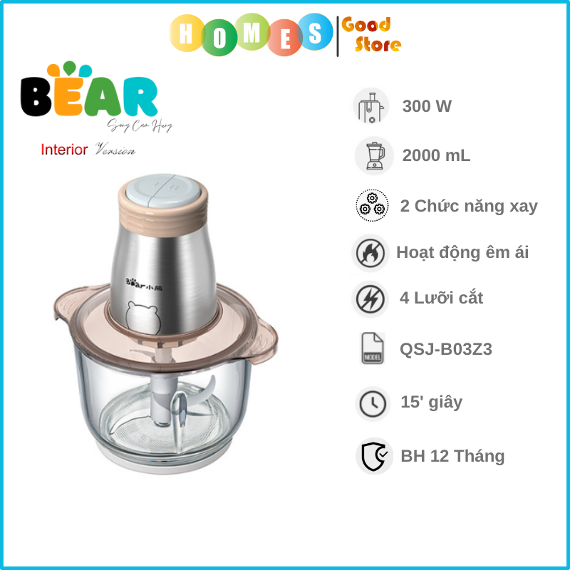 Máy Xay Thịt &amp; Thực Phẩm BEAR QSJ-B03Z3 2L - Hàng Chính Hãng