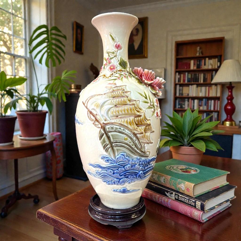 Bảo bình hút lộc thuận buồm xuôi gió RỒNG VIỆT cao cấp 30, 42cm - gốm Bát Tràng đắp nổi cao cấp