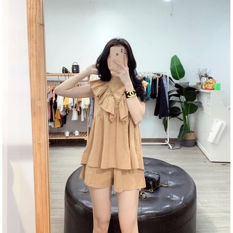 Set áo đũi sát nách bèo ngực mix quần sooc cạp chun