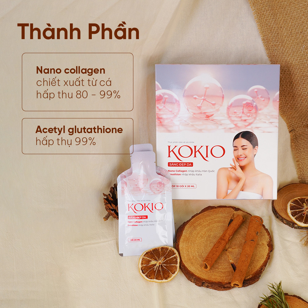 Gói Uống Bổ Sung Nano Collagen Hàn Quốc KOKIO Giúp Sáng Da, Đẹp Da, Giảm Nếp Nhăn - Hộp 10 gói x 20 ml