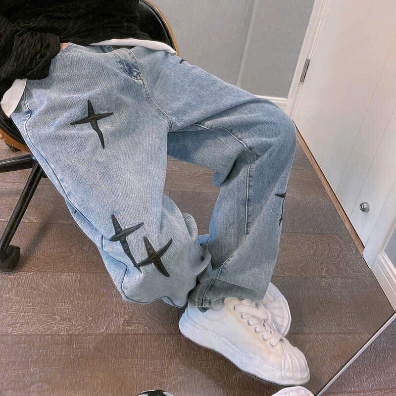 Quần jean ống rộng nam nữ 2N Unisex hình chữ T Q07