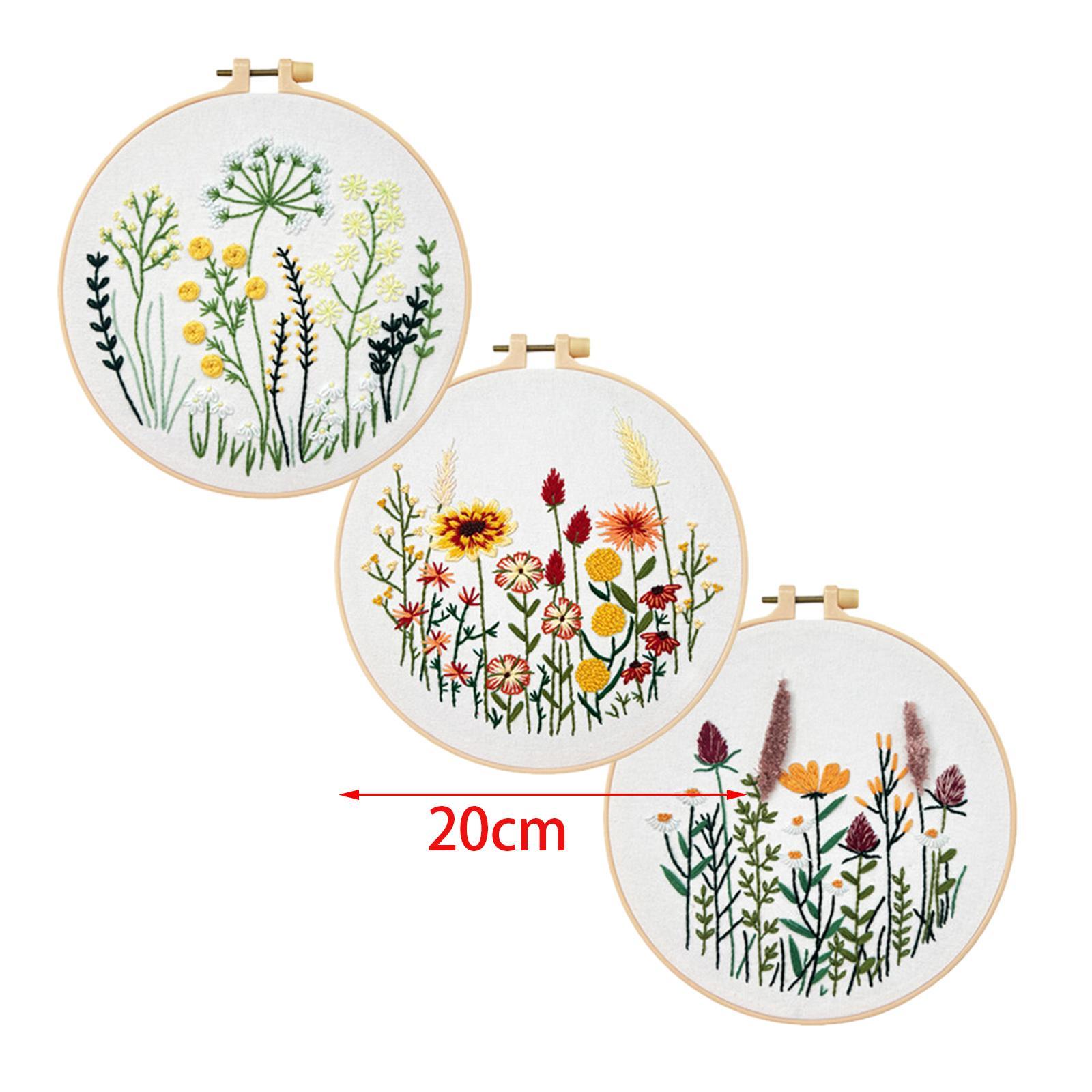 3Pcs Embroidery Set Cross Stitch Handmade Sewing Accessories Starter Tools Plants Pattern for Adults Handcraft Enthusiast