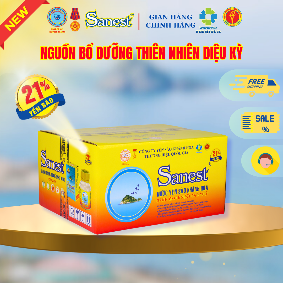 NEW [ Thùng 60 lọ] Nước Yến sào Khánh Hòa Sanest 21% - Dành cho Người Cao Tuổi - Có đường