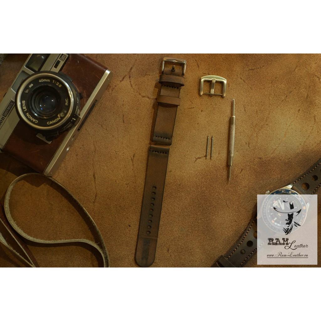 DÂY ĐỒNG HỒ DA SÁP NGỰA NÂU ĐẤT  - RAM SIMPLE 1 - ĐỦ SIZE 18, 20, 22MM, APPLE WATCH