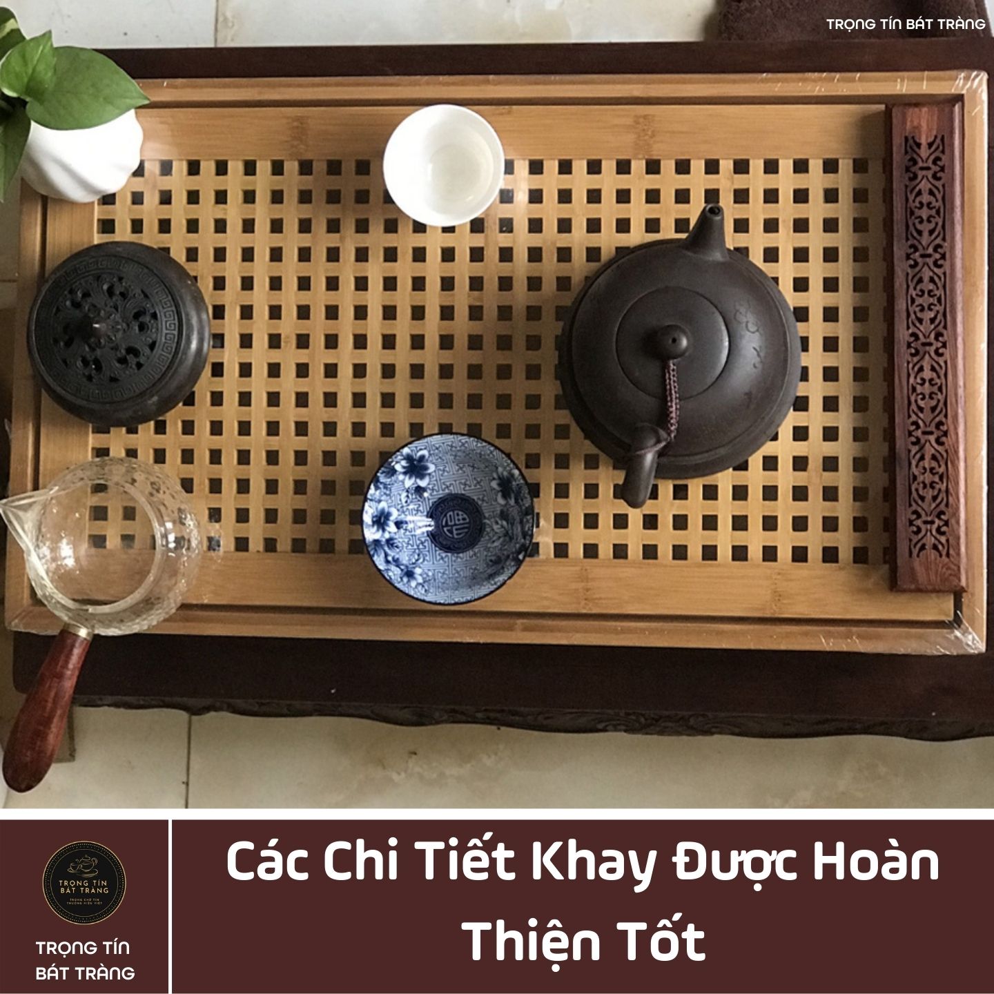 KT 05 Khay Trà Tre Cao Cấp Chữ Nhật Kích Thước 50*29*6