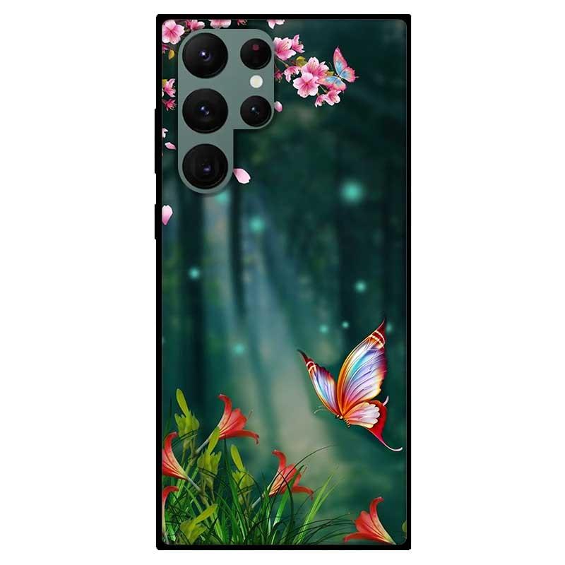 Ốp lưng dành cho Samsung S22 - S22 Plus - S22 Ultra - Bướm Và Hoa Đỏ