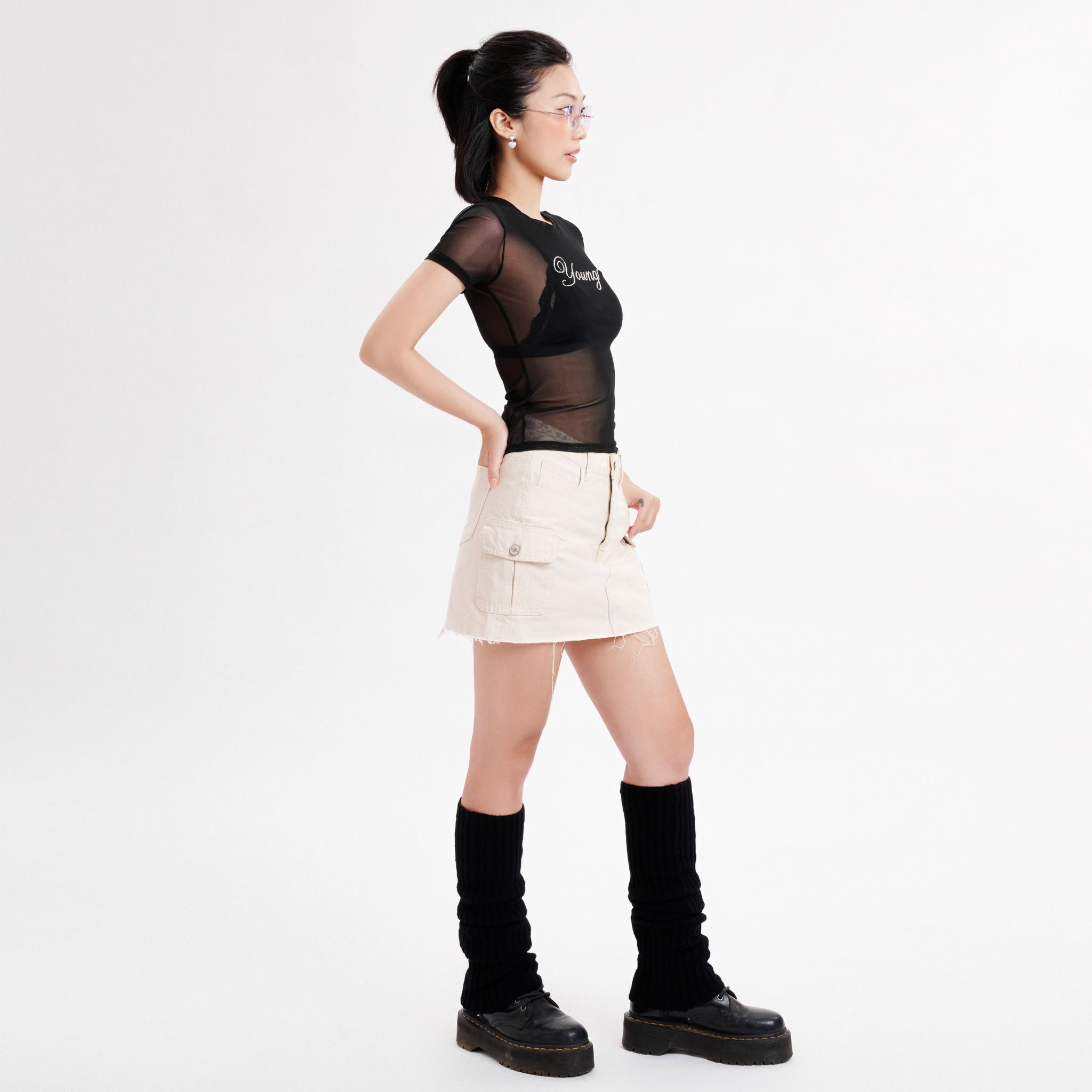 DOTTIE - Áo thun vải tule Young - Đen - T0797