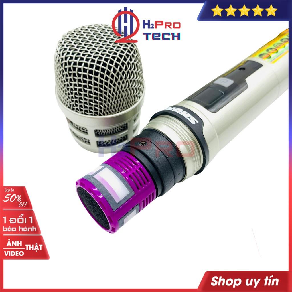 Micro Không Dây, Micro Karaoke Shure UR-29D Plus Cao Cấp, 4 Râu Anten, Mic Hút, Tiếng Sáng, Chống Hú - H2Pro Tech