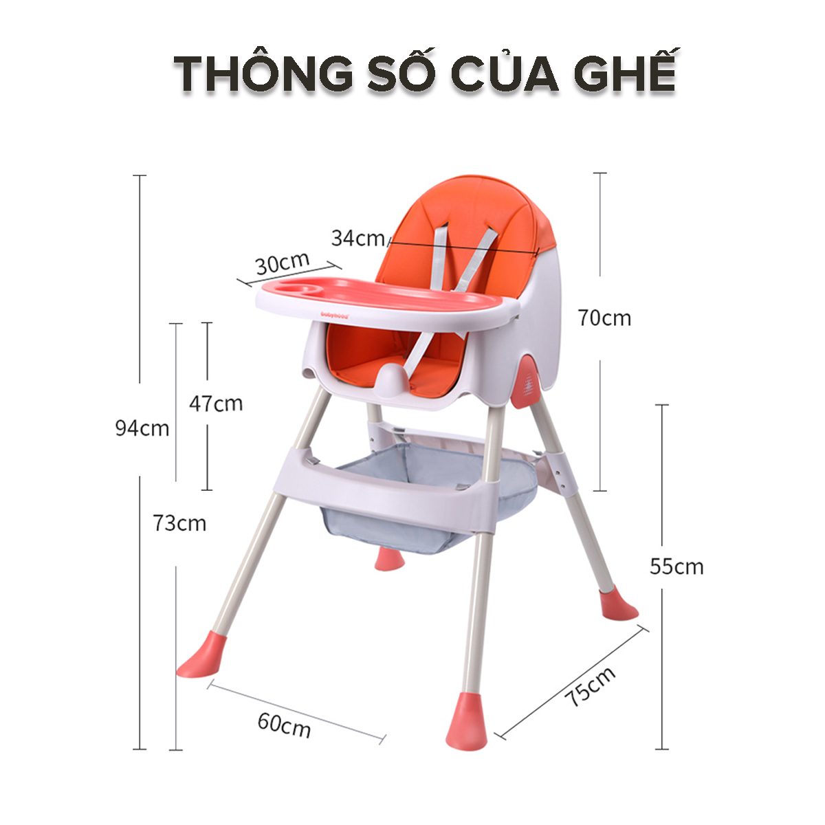 Ghế ăn dặm cho bé U2 babyhop thiết kế chân điều chỉnh độ cao, kèm mặt bàn dành cho bé từ 6 tháng chịu lực tới 70kg