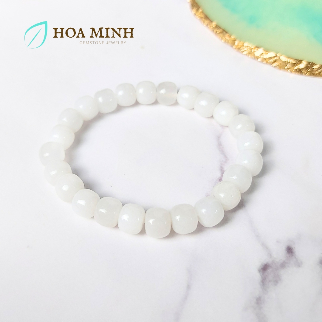 Vòng tay phong thủy đá Thạch Anh trắng sữa hạt vuông size 8 li (hàng kinh tế) vòng tay mệnh Kim, Thủy