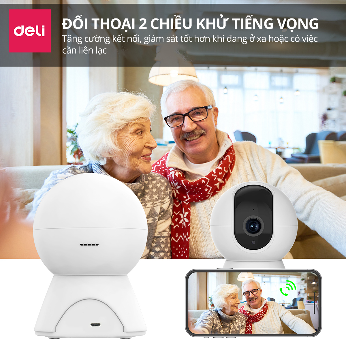 Camera WIFI IP DELI Hàng Chính Hãng Xoay 360 Độ Đàm Thoại 2 Chiều Mắt Nhìn Hồng Ngoại Theo Dõi Phát Hiện Chuyển Động