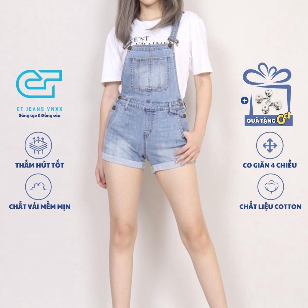 Quần Yếm bò Nữ Xước dáng xước có dây điều chỉnh CT JEANS