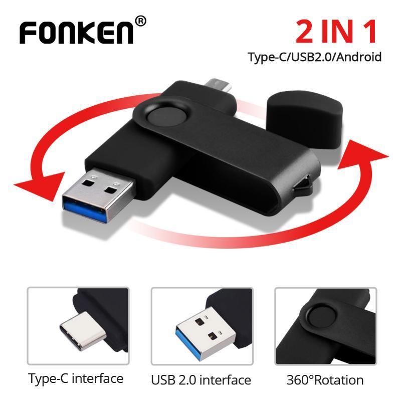 Ổ đĩa flash Fonken USB 2.0 loại C 2 trong 1 tốc độ cao 128GB 64GB 32GB 16GB