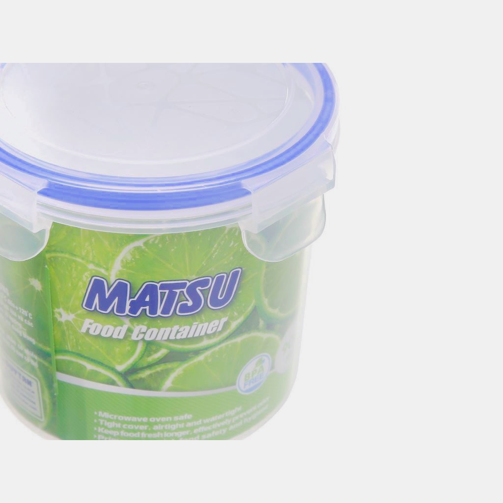 Hộp Nhựa Tròn MATSU 900ml Có Nắp Gài 4 Chấu Đựng Thực Phẩm Đồ Dùng Chắc