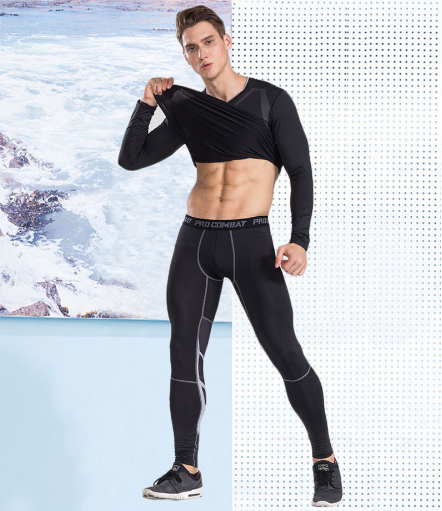 Bộ legging nam đen có viền