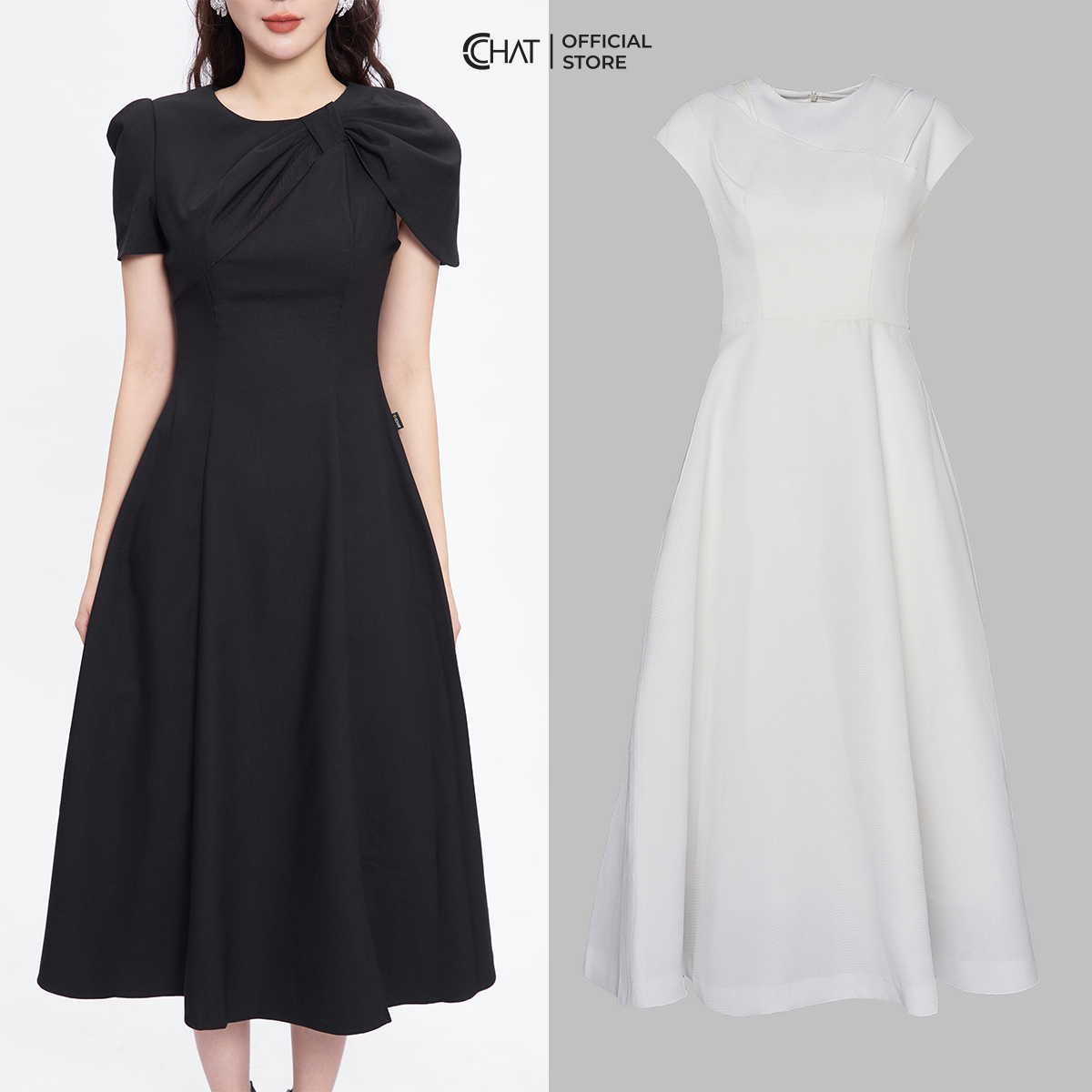 Đầm Nữ Dáng Xòe Nhún Ngực Vai Chất Tuytsi Cao Cấp Mềm Mịn 53VNS2007XT